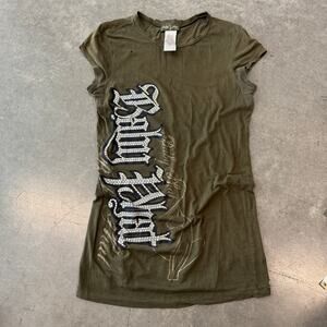 Vintage Y2K Baby Phat Mcbling Rhinestone Green Spellout Grunge Scoop Neck Medium
